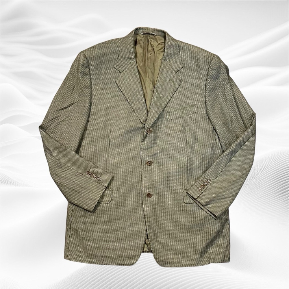 CANALI 46R Fratelli S120's Wool Micro Houndstooth Windowpane‎ Olive Green *flaw* - Picture 2 of 14